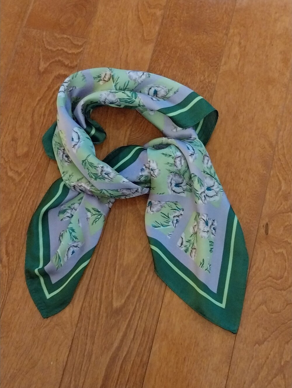 Floral Green & Lavender Silk-Feel Scarf